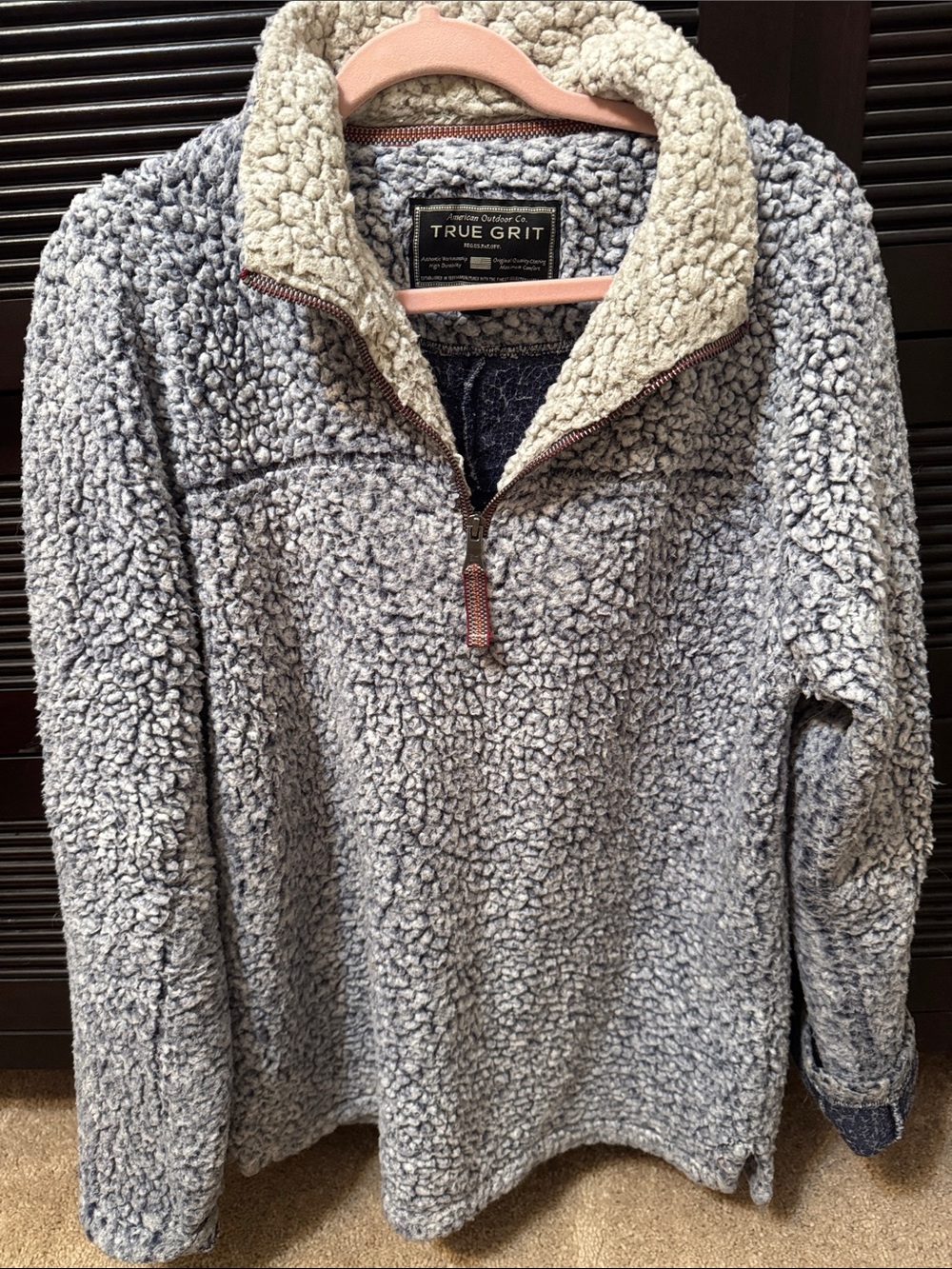 True Grit Heather Gray Sherpa Half-Zip Pullover with Cream Collar